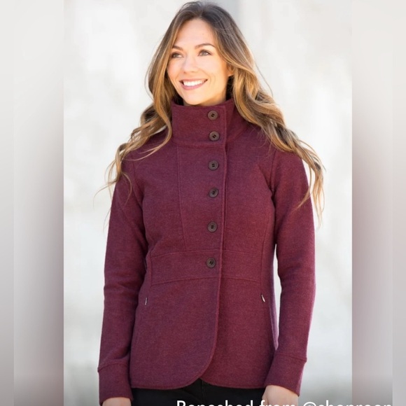 Ibex Reese Cardigan Sweater fitted Jacket Blazer bucle Merino Wool wine Womens M - Picture 5 of 13